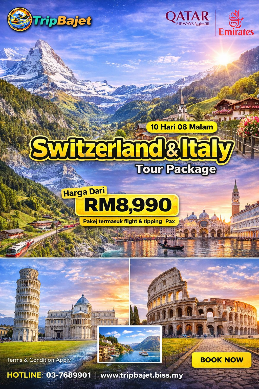 Poster Pakej Switzerland & Italy TripBajet